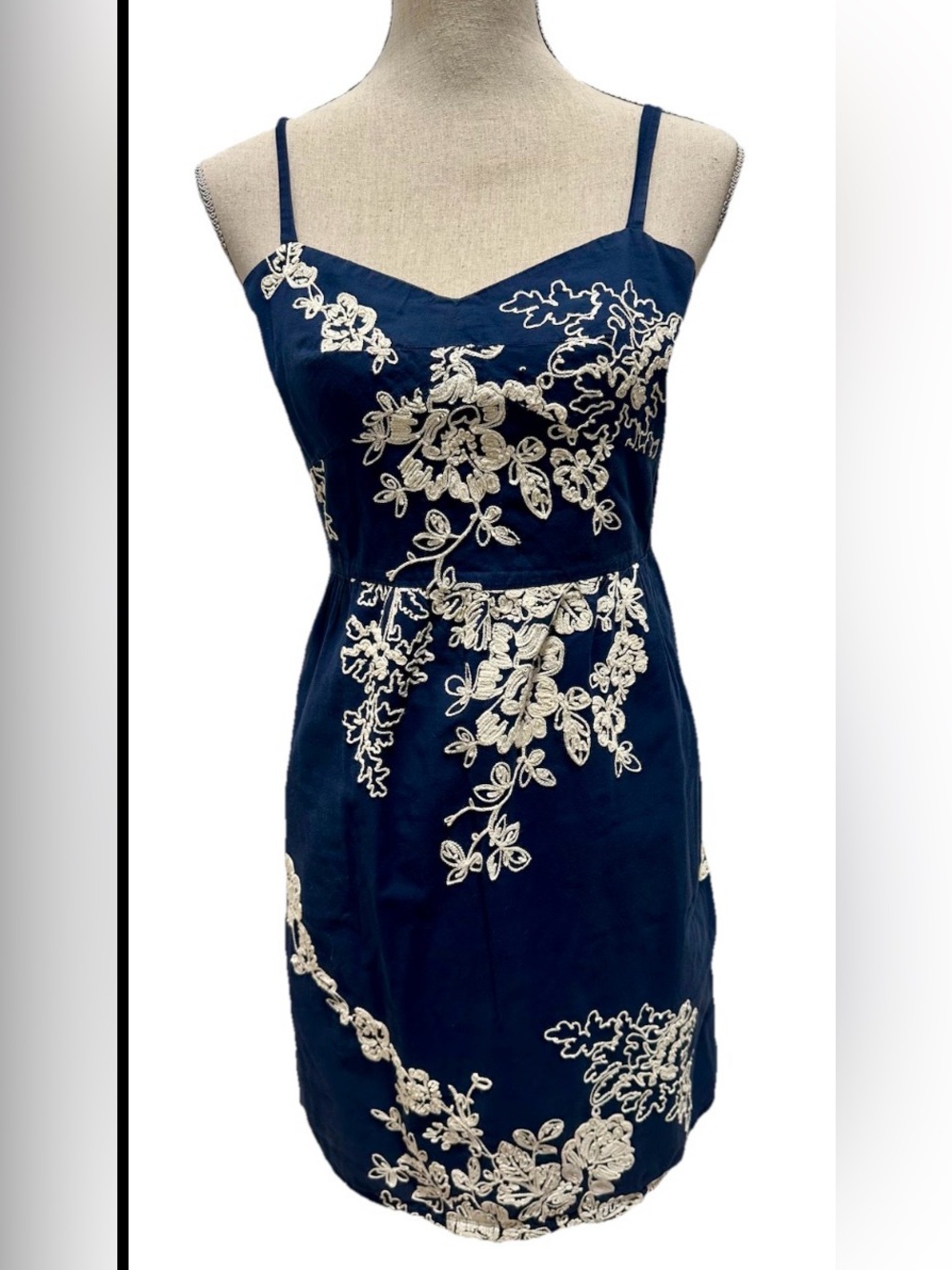 JCrew Factory Mini Sundress 8 Spaghetti Straps Embroidered Floral Cottagecore